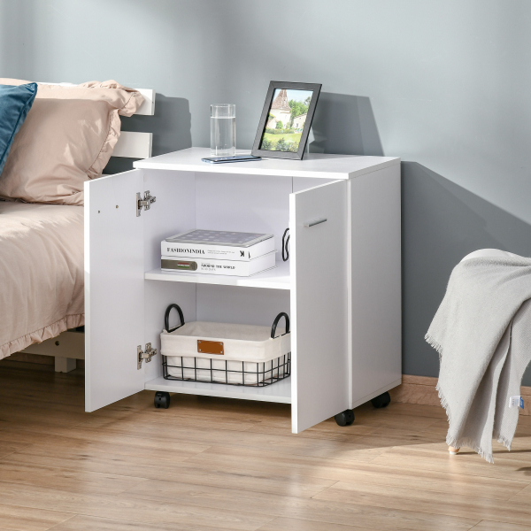 HOMCOM Armário de Armazenamento Moderno Móvel para Armazenamento com Rodas Armário e Prateleiras 60x35x65cm Branco - Image 7