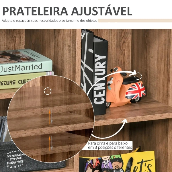HOMCOM Aparador com Porta de Metal Móvel Auxiliar com 3 Prateleiras Abertas e Armário com Porta e Prateleira Ajustável 80x35x82cm Madeira Natural - Image 5