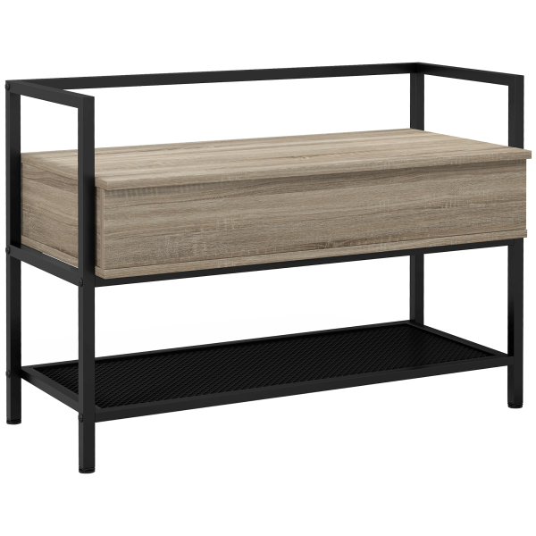 HOMCOM Banco Sapateira com Compartimento Oculto 84x39,5x61 cm Preto e Madeira