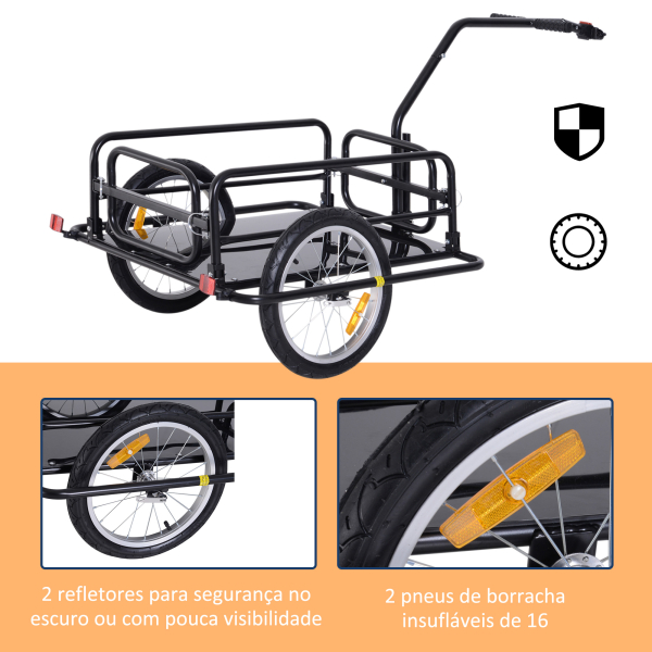 HOMCOM Reboque de Carga para Bicicleta Carrinho Dobrável para Bicicleta com 2 Rodas Refletores Carga 40 kg 155x71,5x77 cm Preto - Image 6