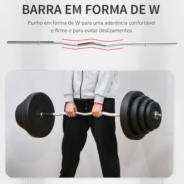 HOMCOM Barra de Pesos Curvada com 8 Discos de Peso Intercambiáveis até 70kg de Aço para Treinamento Culturismo em Academia Casa 140x38,5x38,5cm Preto - Image 5
