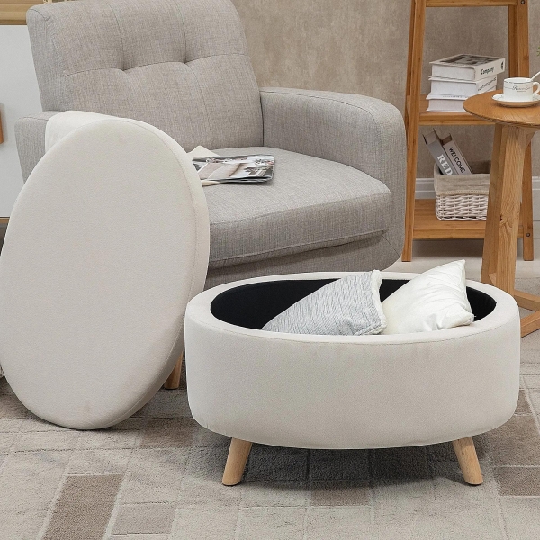 HOMCOM Otomano Puff Estofado em Veludo Acolchoado Banco de Armazenamento com Tampa Removível e Pés de Madeira para Dormitórios Sala de Estar Corredor 71x51,5x42 Bege - Image 9