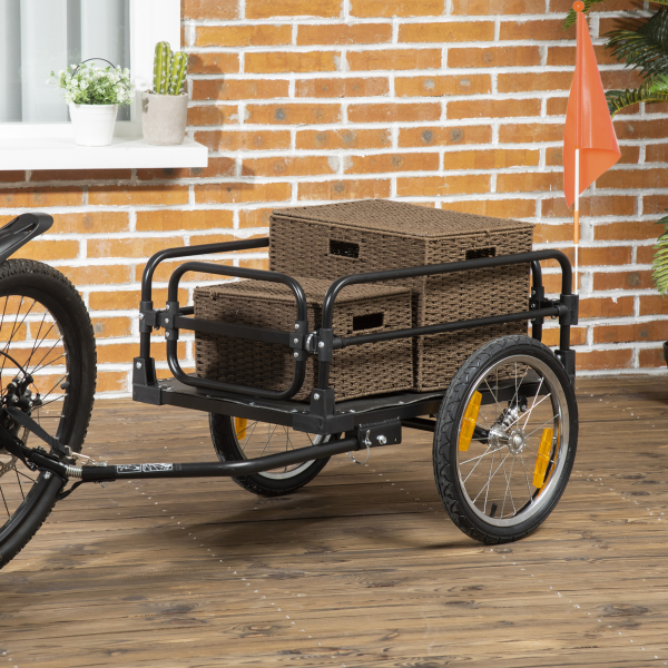 HOMCOM Reboque de Carga para Bicicletas com 2 Rodas Refletores e Bandeira Capacidade de 70L Carga 40 kg 125x64x53,5 cm Preto - Image 2