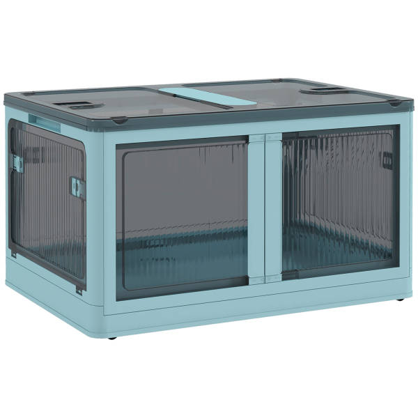 HOMCOM Caixa de Armazenamento Empilhável com Tampa 69L Caixa Organizadora Dobrável com Rodas 60x42x34 cm Azul