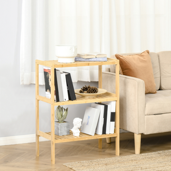 HOMCOM Estante de Bambu de 3 Níveis Móvel Organizador Multifuncional para Casa de Banho Cozinha Sala de Estar 62x33x80cm Natural - Image 9