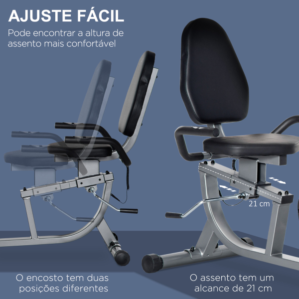 HOMCOM Bicicleta Estática com Encosto com 8 Níveis de Resistência Magnética Comprimento Ajustável Ecrã LCD 122-137x62x103 cm Cinza - Image 6