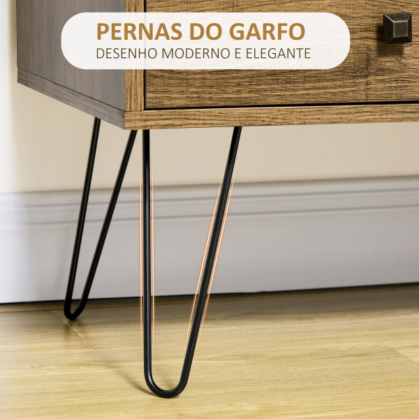HOMCOM Cómoda de Madeira com 4 Gavetas Porta Prateleira Ajustável e Pés de Metal para Sala de Estar Dormitório 79x39x86cm Marrom - Image 7