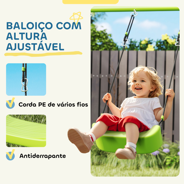 AIYAPLAY Baloiço para Crianças 3 em 1 Baloiço para Jardim Exterior com Baloiço Anéis de Ginástica e Tenda 283x180x182 cm Verde - Image 5