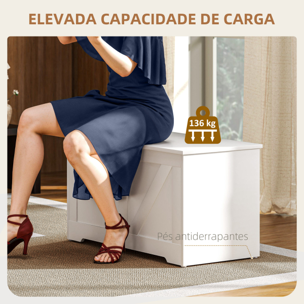 HOMCOM Baú de Armazenamento 100L Baú de Arrumação com Tampa e Dobradiça de Segurança 80x40x45 cm Branco - Image 7