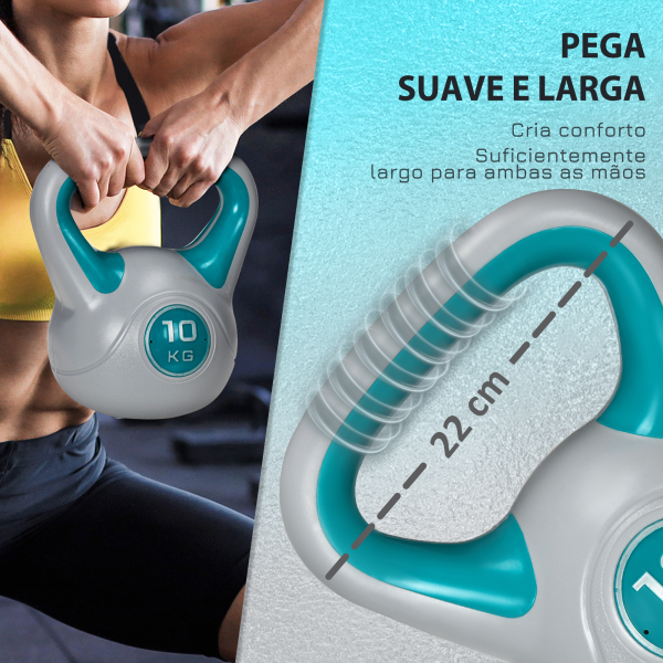 SPORTNOW Kettlebell 10kg Peso Russo com Revestimento de PU e Enchimento de Areia para Treinamento 22x16x26cm Azul e Cinza - Image 5