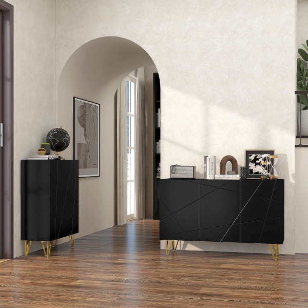 HOMCOM Aparador para Sala Aparador de Entrada com 3 Portas e Prateleiras Ajustáveis para Cozinha Sala 120x40x75 cm Preto - Image 9