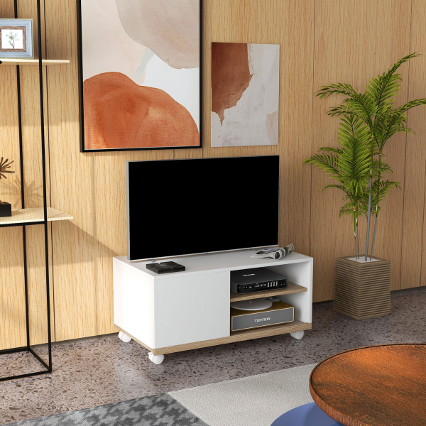 HOMCOM Móvel de TV Mesa de Sala de Estar Moderna de TV de 42 Polegadas com 4 Rodas 80x45x39,5 cm Branco - Image 8