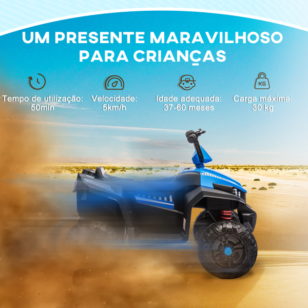 AIYAPLAY Quadriciclo Elétrico para Crianças com Bateria 12V Faróis e Música Carga 30 kg 85x55,5x62 cm Azul - Image 8