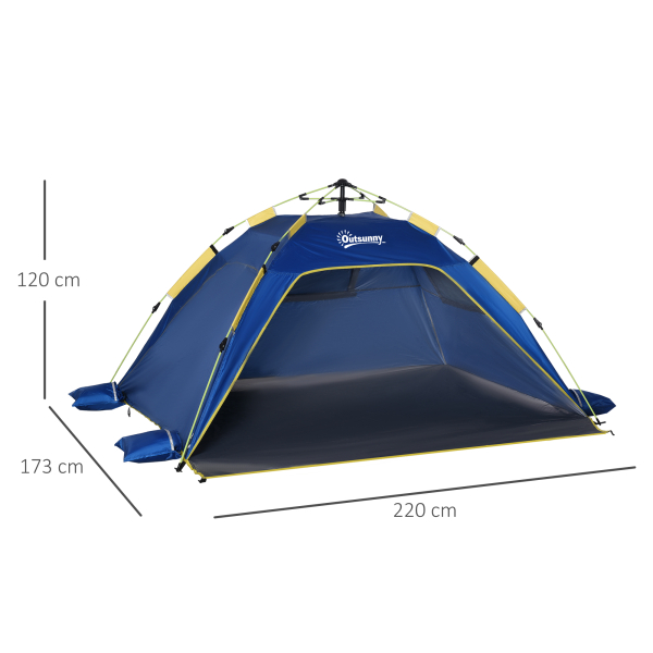 Outsunny Tenda de Praia Dobrável Tenda de Campismo Pop-up para 1-2 Pessoas com Bolsa de Transporte 220x173x120 cm Azul Escuro - Image 3