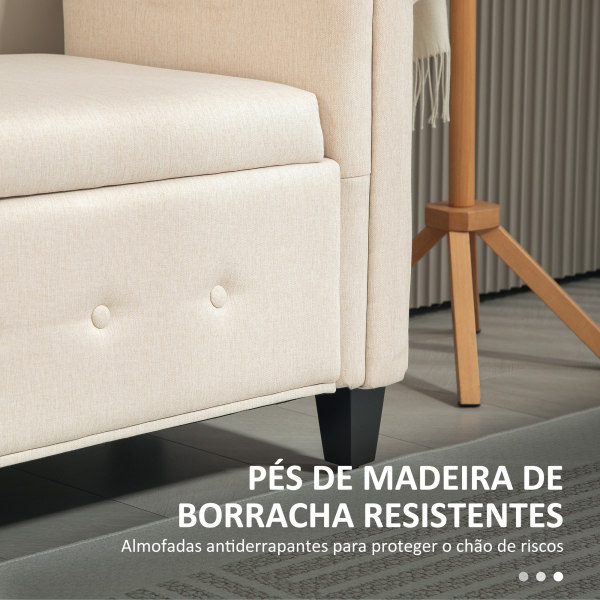 HOMCOM Banco de Pé de Cama de Linho com Dobradiças na Tampa Pés de Madeira e Apoio para os Braços 146,5x49x74,5 cm Bege - Image 5