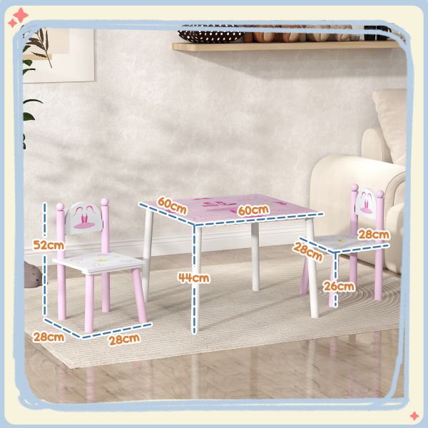 AIYAPLAY Mesa e Cadeiras para Crianças Conjunto de 3 Peças com Mesa Cadeiras Infantil Estilo Princesa pRosa e Branco - Image 3