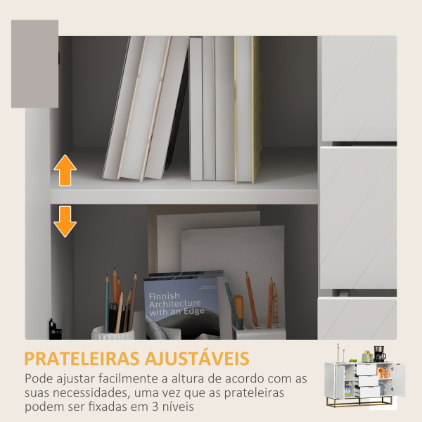 HOMCOM Aparador Auxiliar Armário de Armazenamento com 3 Gavetas e 2 Armários com Prateleira Ajustável 120x40x76 cm Branco - Image 7