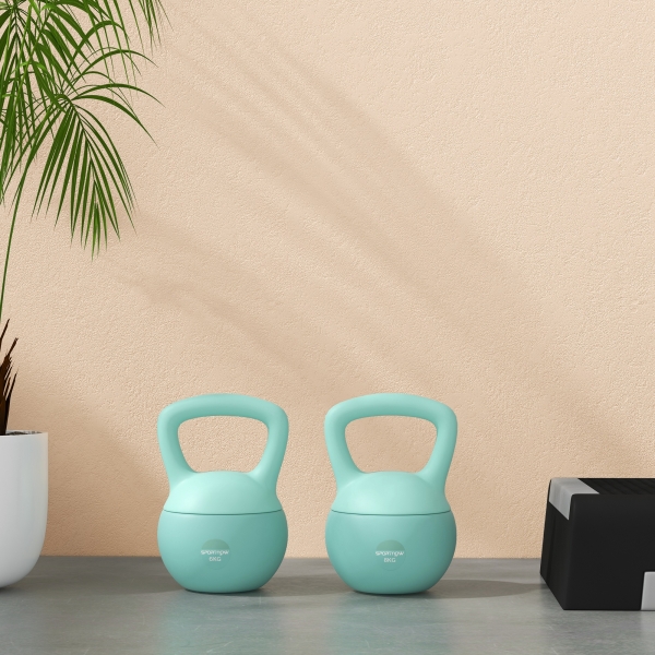 SPORTNOW Kettlebell de 6 kg Pesa Russa Preenchida de Areia Metálica e Alça Antiderrapante para Treino em Casa Ginásio 19x19x28 cm Verde - Image 7