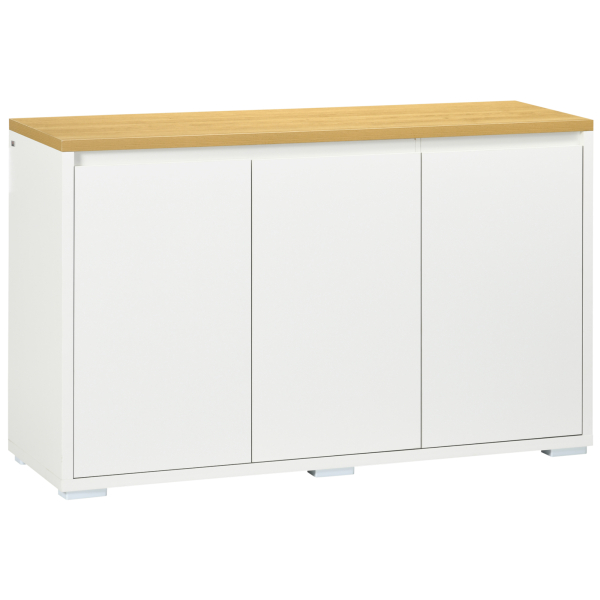 HOMCOM Aparador de Sala de Estar Armário de Armazenamento com 3 Portas e Prateleiras Ajustáveis 120x37x75 cm Branco e Madeira
