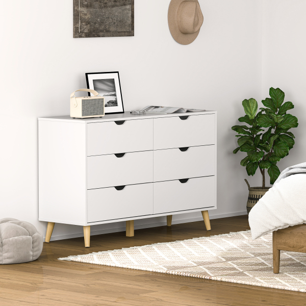 HOMCOM Cómoda com 6 Gavetas e Pés Elevados Cómoda para Dormitório Estilo Moderno Anti-Tombo 120x40x76 cm Branco - Image 2