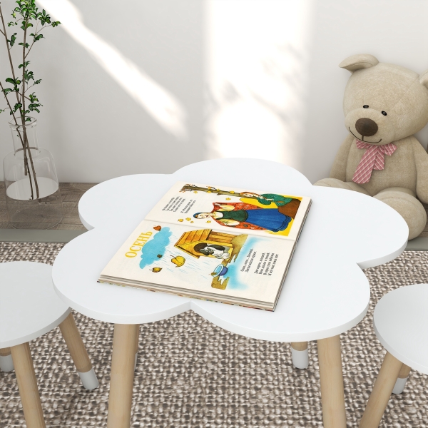 ZONEKIZ Conjunto de Mesa e 2 Cadeira para Crianças de 2-5 Anos Mesa com Forma de Flor Ø59x50 cm e Cadeiras Ø28x26 cm Branco - Image 9