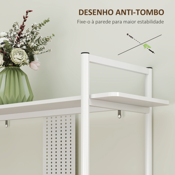 HOMCOM Estante de 4 Níveis Estante para Livros com Painel Perfurado e Estrutura Metálica 100x35x160,5 cm Branco - Image 6