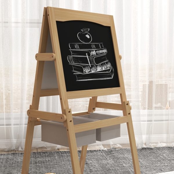 AIYAPLAY Cavalete para Crianças 3 em 1 com Quadro preto e Quadro Branco para Desenhos com Rolo de Papel 58x50,5x109 cm Madeira - Image 9