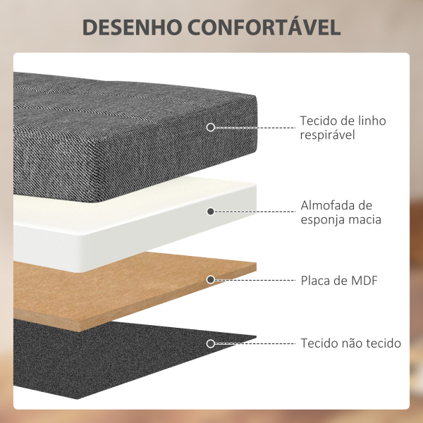 HOMCOM Baú de Armazenamento para Dormitório 84L Puff de Armazenamento Dobrável Estofado em Linho Sintético 76x38x38 cm Cinza Escuro - Image 5