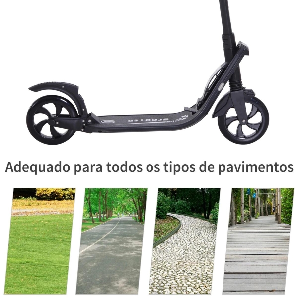 HOMCOM Trotinete Dobrável para Adultos e Crianças acima de 14 anos Guidão com Altura Ajustável Freio Rodas Grandes Carga 100kg 93,5x38x95-105cm Preto - Image 7
