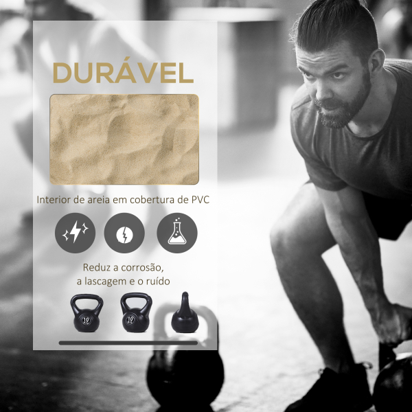 HOMCOM Peso Russo de 10 kg Kettlebell Preenchido de Areia com Punho Largo e Antiderrapante para Trenos em Casa e Ginásio 25x19x28 cm Preto - Image 5