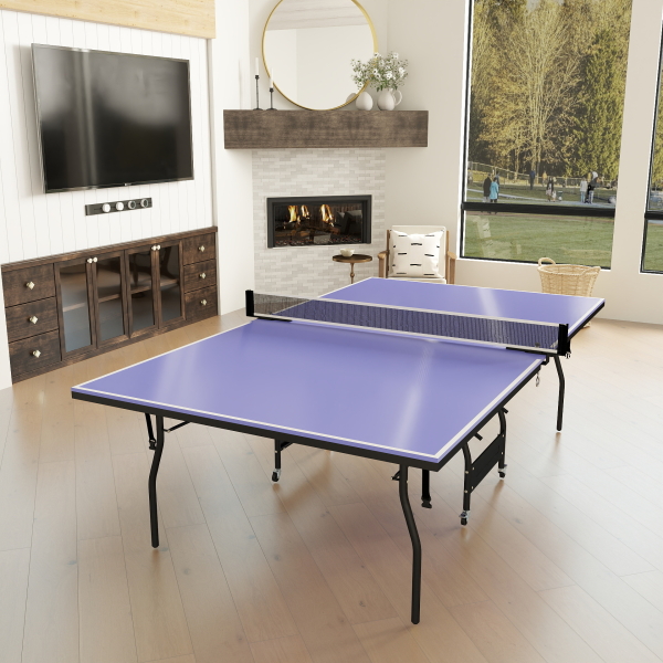 SPORTNOW Mesa de Ping Pong Dobrável Profissional com Rodas Inclui 2 Raquetes e 3 Bolas para Interior 274x152,5x76 cm Azul - Image 9