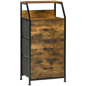 HOMCOM Cómoda com 3 Gavetas de Tecido Dobrável e Prateleira Móvel de Armazenamento Estilo Industrial 44x29x92cm Marrom Rústico