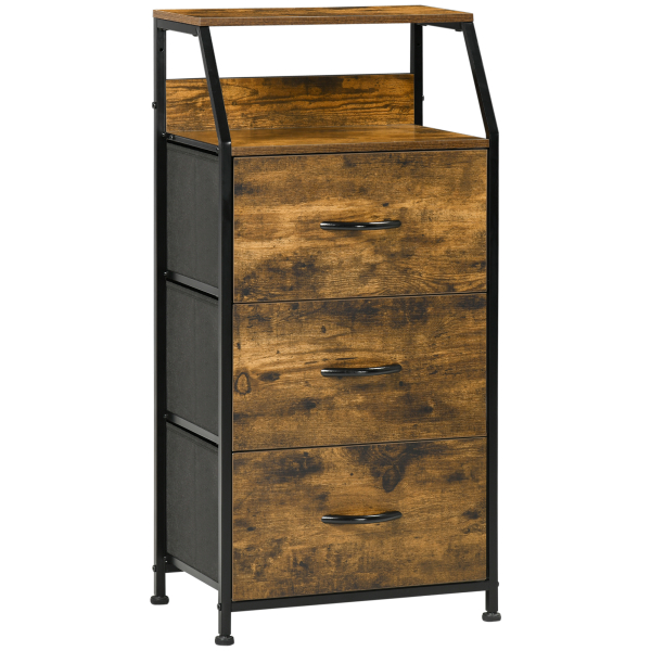 HOMCOM Cómoda com 3 Gavetas de Tecido Dobrável e Prateleira Móvel de Armazenamento Estilo Industrial 44x29x92cm Marrom Rústico
