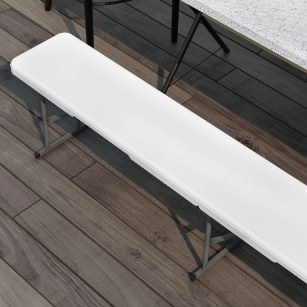 Outsunny Banco de Jardim Dobrável Banco de Exterior de 3 Lugares com Estrutura de Aço Carga 360 kg p183x28x43 cm Branco - Image 8