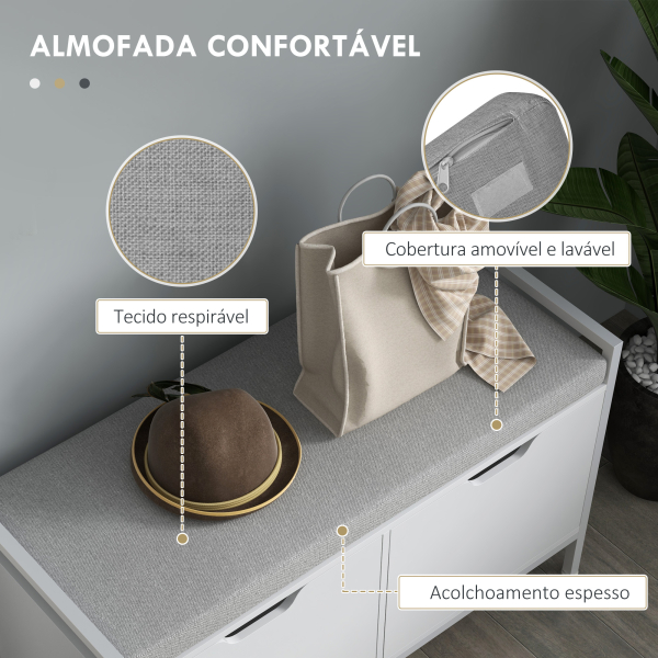 HOMCOM Banco Sapateira para Entrada com Assento Almofadado Amovível para 4 Pares de Sapatos 84x35x50 cm Branco - Image 5