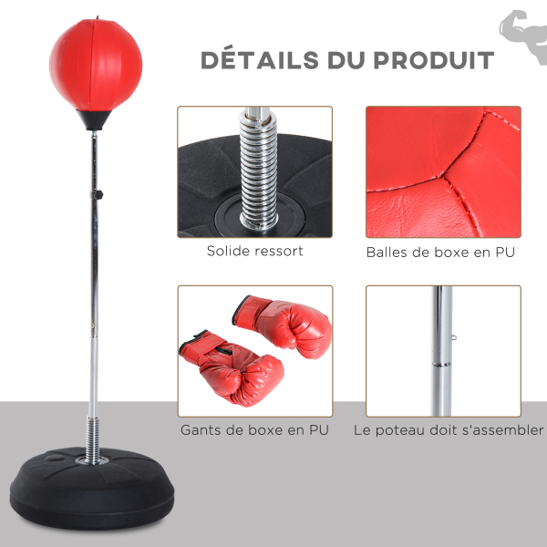 HOMCOM Saco de Boxe de Pé Punching Ball com Altura Ajustável em 4 Níveis Base Preenchível e Luvas Ø43x126-144 cm Vermelho e Preto - Image 7
