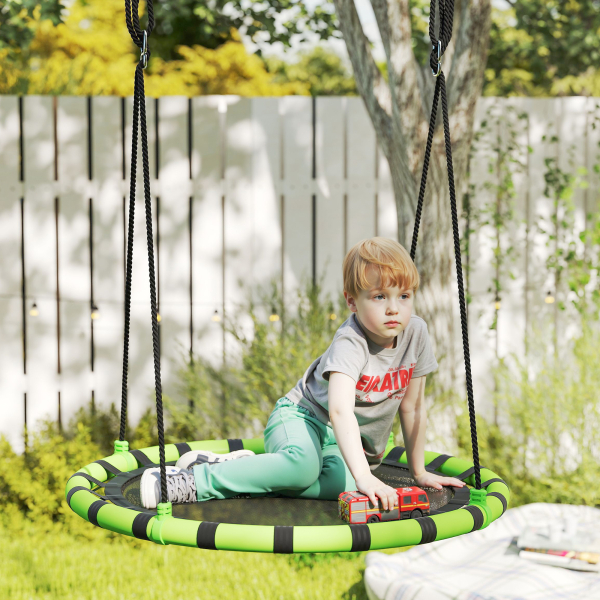 AIYAPLAY Baloiço para Crianças Redondo Baloiço de Jardim Infantil Ajustável Impermeável Carga 150kg Ø100x180 cm Preto e Verde - Image 5