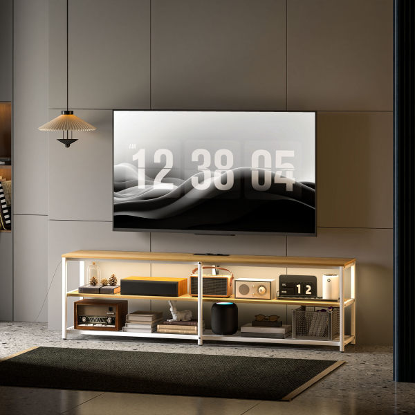 HOMCOM Móvel de TV com Luzes LED Controlo Remoto Extensão e 2 Compartimentos Móvel para Televisores de até 65 Polegadas 159x29x46,5 cm Madeira - Image 7