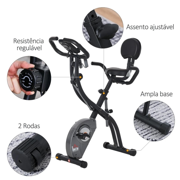 HOMCOM Bicicleta Estática Dobrável com Volante de Inércia de 1,5kg Sensor de Pulso Tela LCD Resistência Ajustável em 8 Níveis e Assento Regulável 107x53x107cm Preto - Image 7
