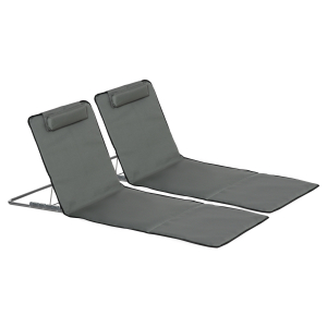 Outsunny Conjunto de 2 Esteiras de Praia Dobráveis 124x53x50cm com Encosto Ajustável e Apoio para a Cabeça Esteira de Praia Tecido Oxford Aço com Bolsa de Transporte Cinza