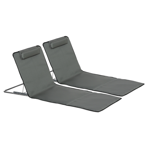 Outsunny Conjunto de 2 Esteiras de Praia Dobráveis 124x53x50cm com Encosto Ajustável e Apoio para a Cabeça Esteira de Praia Tecido Oxford Aço com Bolsa de Transporte Cinza