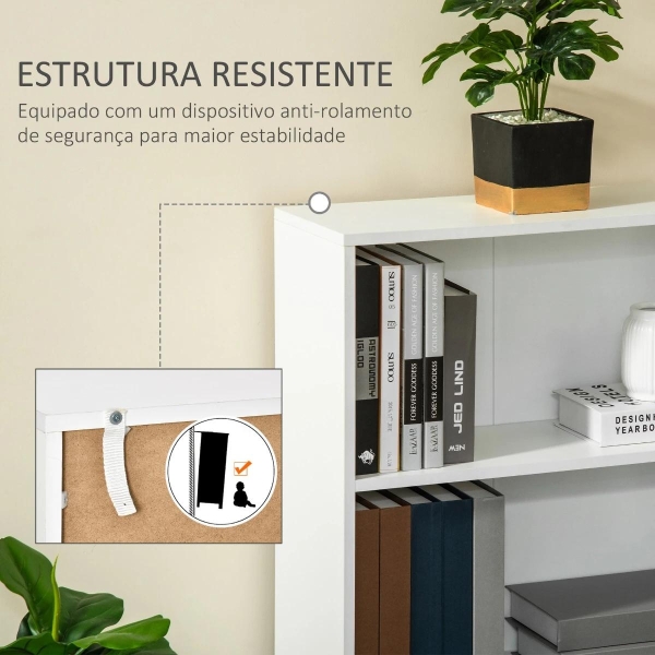 HOMCOM Estante para Livros com 3 Compartimentos de Armazenamento Livros Plantas para Sala de Estar Estúdio Dormitório 62,2x24x102,4cm Branco - Image 5