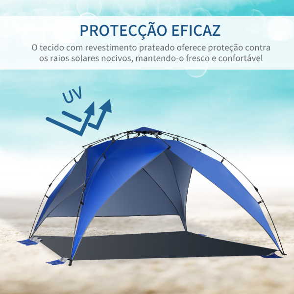 Outsunny Tenda de Praia Dobrável Tenda de Praia com Bolsa de Transporte Impermeável para Parque Campismo 247x247x145 cm Azul - Image 6