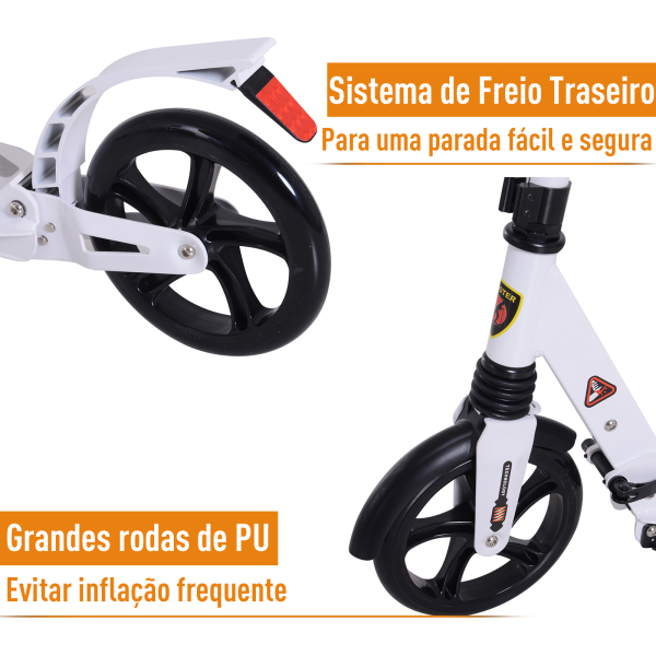 HOMCOM Trotinete dobrável altura ajustável e guiador para adultos e crianças acima de 14 anos com rodas grandes e freio Carga 100kg branco - Image 5
