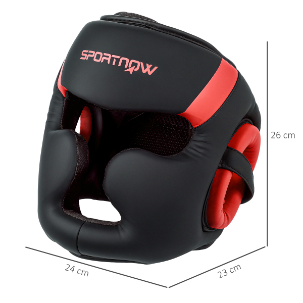 SPORTNOW Capacete de Boxe com Correia Ajustável Protetor de Cabeça para Artes Marciais Karate Tamanho L Vermelho e Preto - Image 3