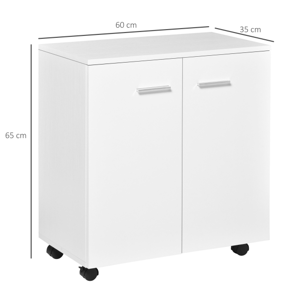HOMCOM Armário de Armazenamento Moderno Móvel para Armazenamento com Rodas Armário e Prateleiras 60x35x65cm Branco - Image 3