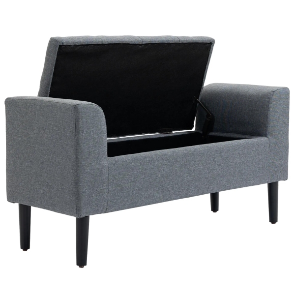 HOMCOM Banco para Pé de Cama Acolchoado com Espaço de Armazenamento Banco Multifuncional com Braços Tampa e Pés de Madeira para Dormitórios Sala de Estar 116x44x58 cm Cinza - Image 8