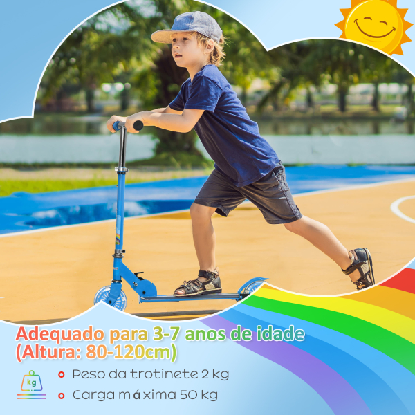 HOMCOM Trotinete para Crianças Dobrável com Luzes e Música 4 Alturas Ajustável Rodas Brilhantes e Pedal LED 67x32x65-78 cm Azul - Image 8
