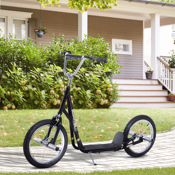 HOMCOM Trotinete para Crianças acima de 5 anos Scooter de 2 Rodas Grandes Insufláveis de 16 Polegadas com Freios e Guidão Ajustável em Altura 143x58x92-100cm Preto - Image 2