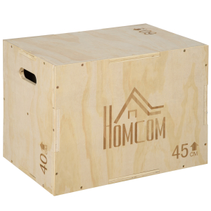 HOMCOM Caixa Pliometria de Madeira Caixa de Saltos com 2 Alças Recortadas Carga Máxima 120 kg 45x40x60 cm Madeira